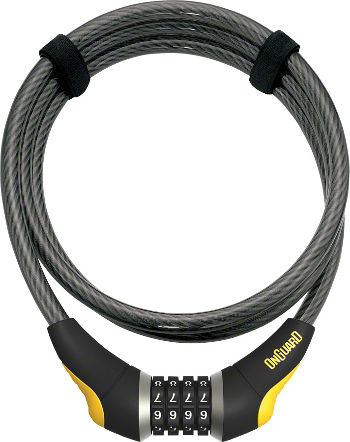 OnGuard Akita Resettable Combo Cable Lock: 6' x 10mm Gray/Black/Yellow OnGuard Akita Resettable Combo Cable Lock: 6' x 10mm Gray/Black/Yellow