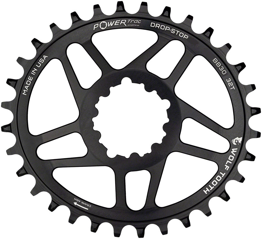 Wolf Tooth Elliptical Direct Mount Chainring - 32t SRAM Direct Mount Drop-Stop A For SRAM BB30 Short Spindle Cranks 0mm Offset BLK