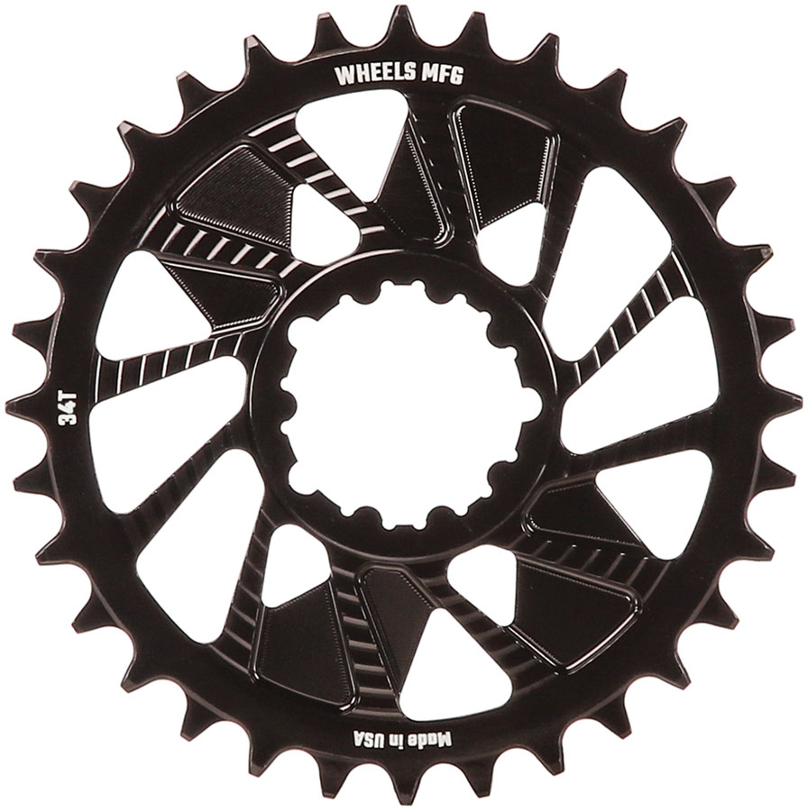Wheels Manufacturing Direct Mount Chainring - 34t SRAM 3-Bolt Direct Mount 3mm Offset Compatible Hyperglide+ Chain BLK