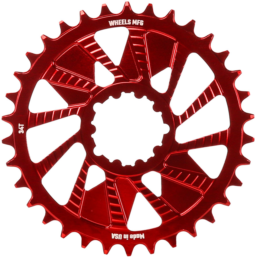 Wheels Manufacturing Direct Mount Chainring - 34t SRAM 3-Bolt Direct Mount 3mm Offset Compatible Hyperglide+ Chain Red