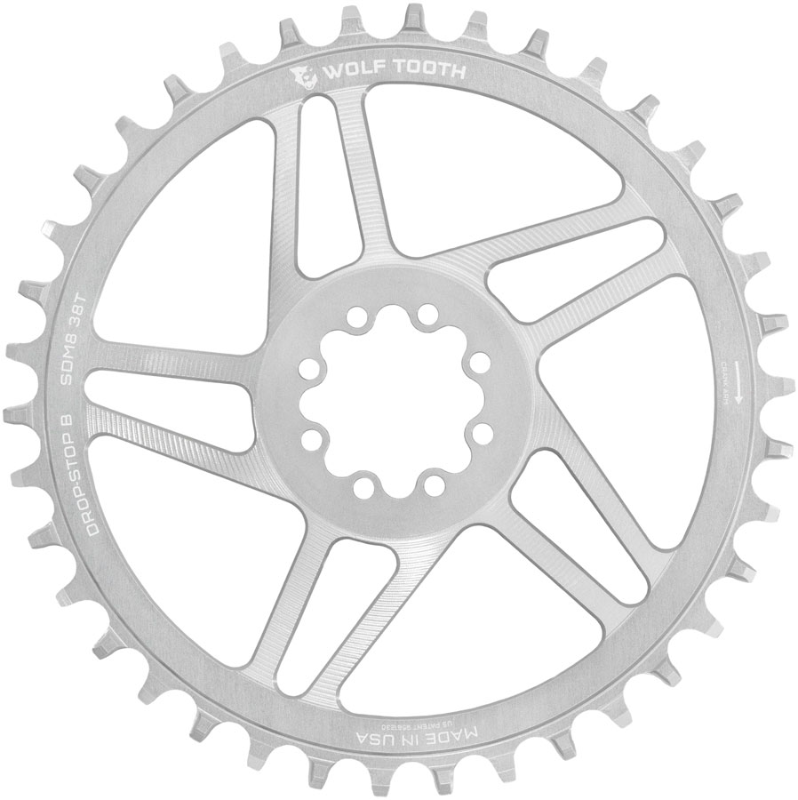 Wolf Tooth Direct Mount Chainring - 38t SRAM Direct Mount Drop-Stop B For SRAM 8-Bolt Cranksets 6mm Offset Raw Silver Wolf Tooth Direct Mount Chainring - 38t SRAM Direct Mount Drop-Stop B For SRAM 8-Bolt Cranksets 6mm Offset Raw Silver