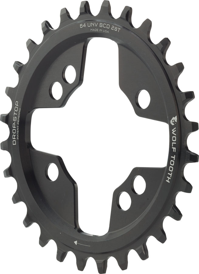 Wolf Tooth 64 BCD Chainring - 28t 64 BCD Universal Mount Drop-Stop A Black