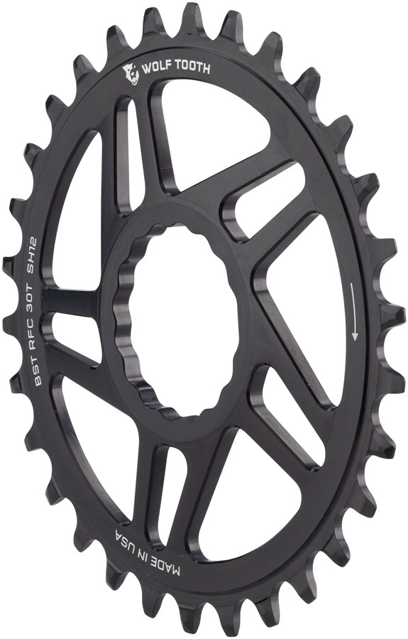 Wolf Tooth Direct Mount Chainring - RaceFace/Easton CINCH Direct Mount Boost 3mm Offset Requires 12-Speed Hyperglide+ Chain BLK