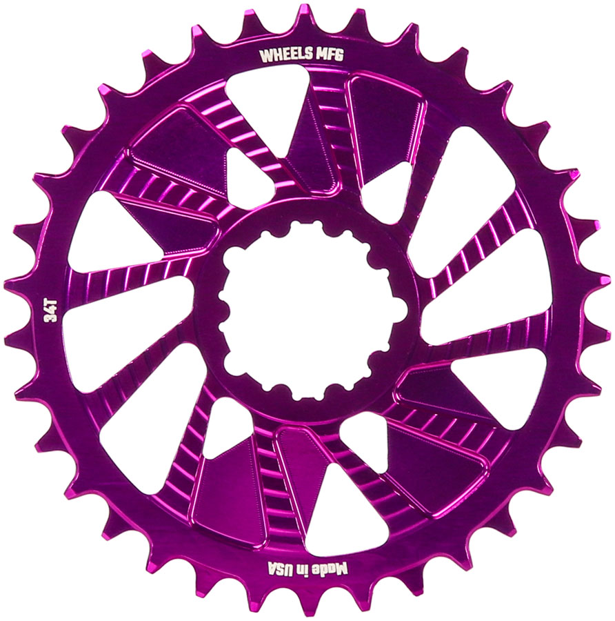 Wheels Manufacturing Direct Mount Chainring - 34t SRAM 3-Bolt Direct Mount 3mm Offset Compatible Hyperglide+ Chain Purple