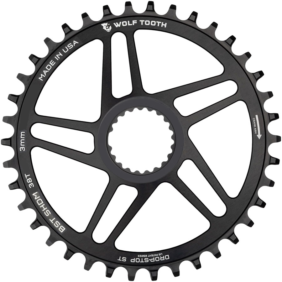 Wolf Tooth Direct Mount Chainring - 38t Shimano DM For Boost Cranks 3mm Offset Drop-Stop ST Requires 12-Speed HG+ Chain BLK