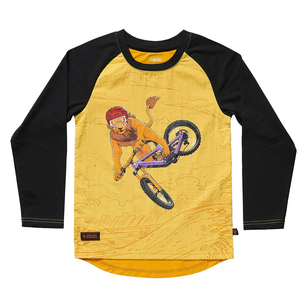 Kids Ride Shotgun Windproof Kids MTB Jersey Lion YS Black & Yellow Kids Ride Shotgun Windproof Kids MTB Jersey Lion YS Black & Yellow