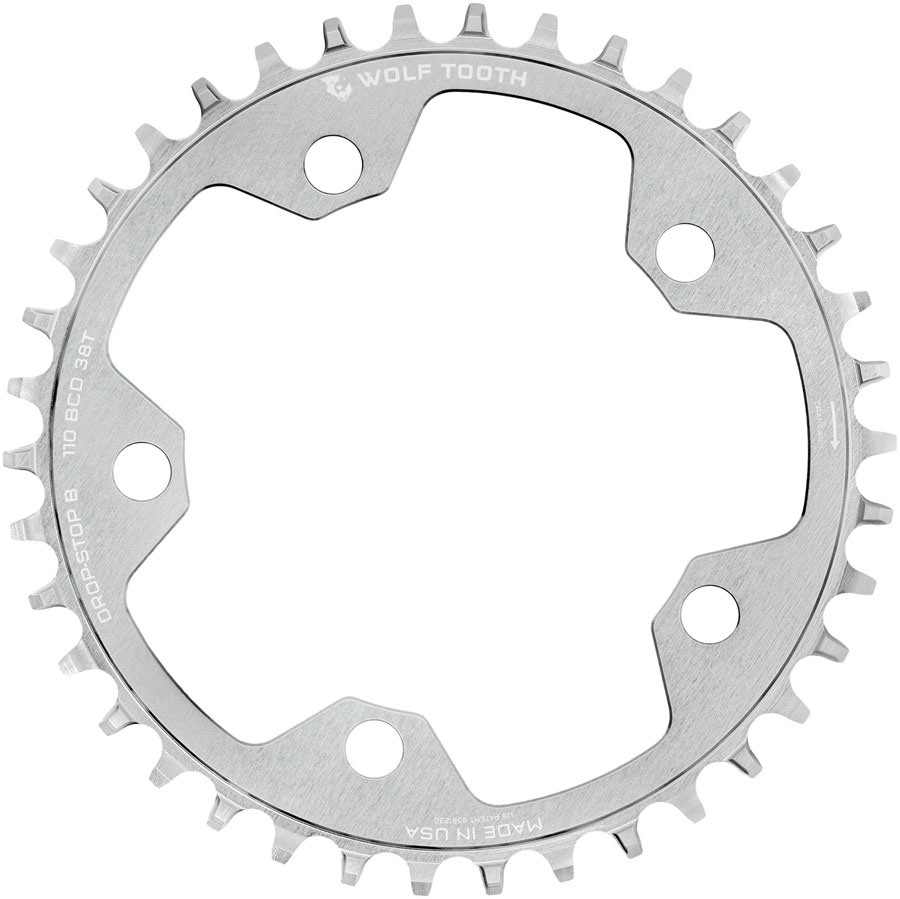 Wolf Tooth 110 BCD Cyclocross Road Chainring - 38t 110 BCD 5-Bolt Drop-Stop B Raw Silver