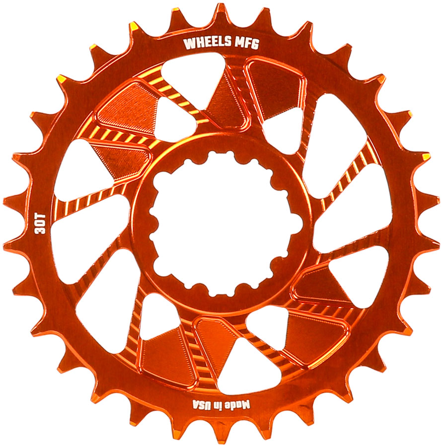 Wheels Manufacturing Direct Mount Chainring - 30t SRAM 3-Bolt Direct Mount 3mm Offset Compatible Hyperglide+ Chain Orange